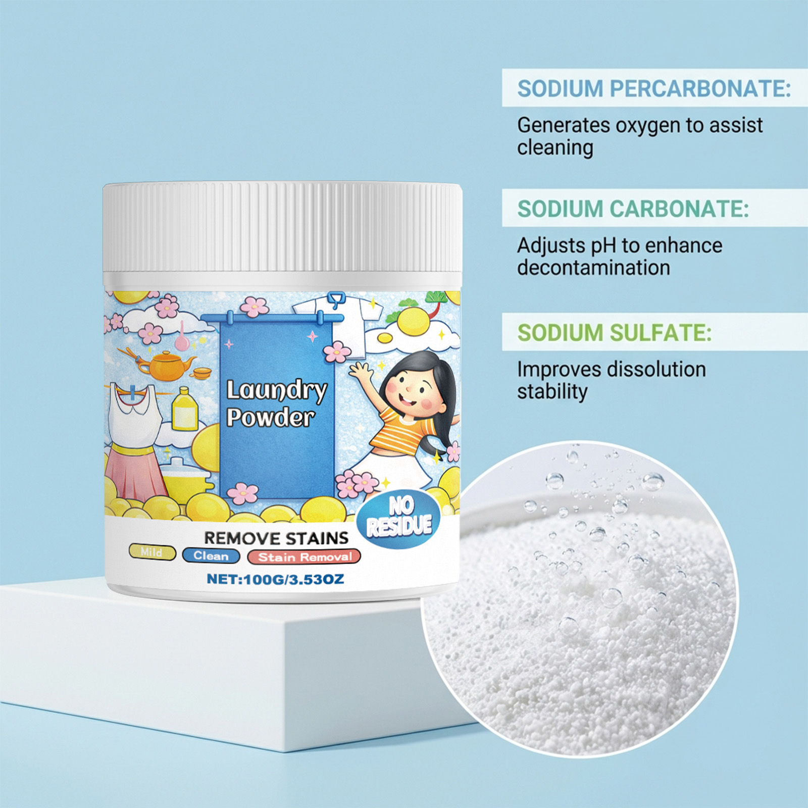 Laundry Cleaning Powder Remove Stains Brighten Soften Fresh Natural Fragrance Daily Household Washing Application