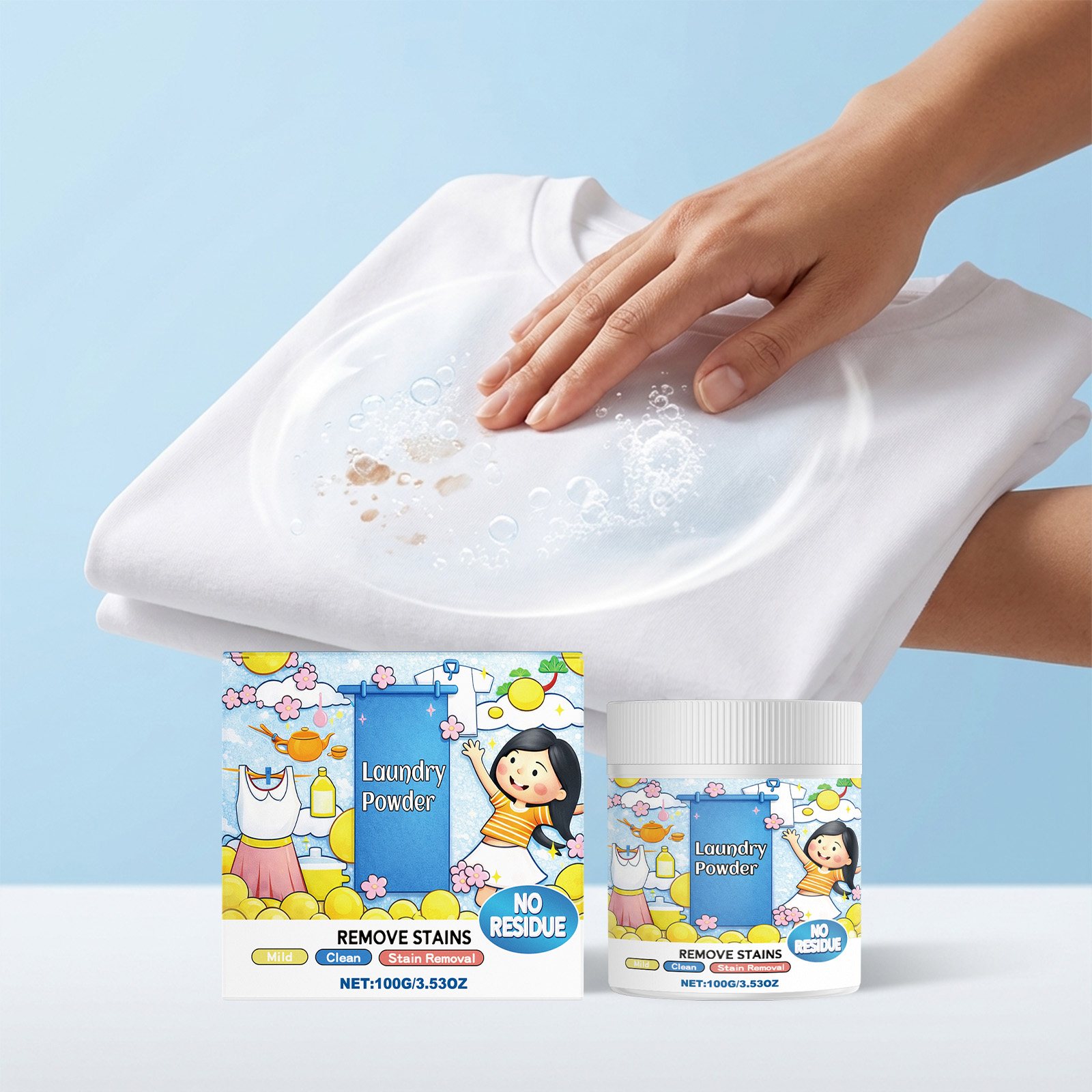Laundry Cleaning Powder Remove Stains Brighten Soften Fresh Natural Fragrance Daily Household Washing Application