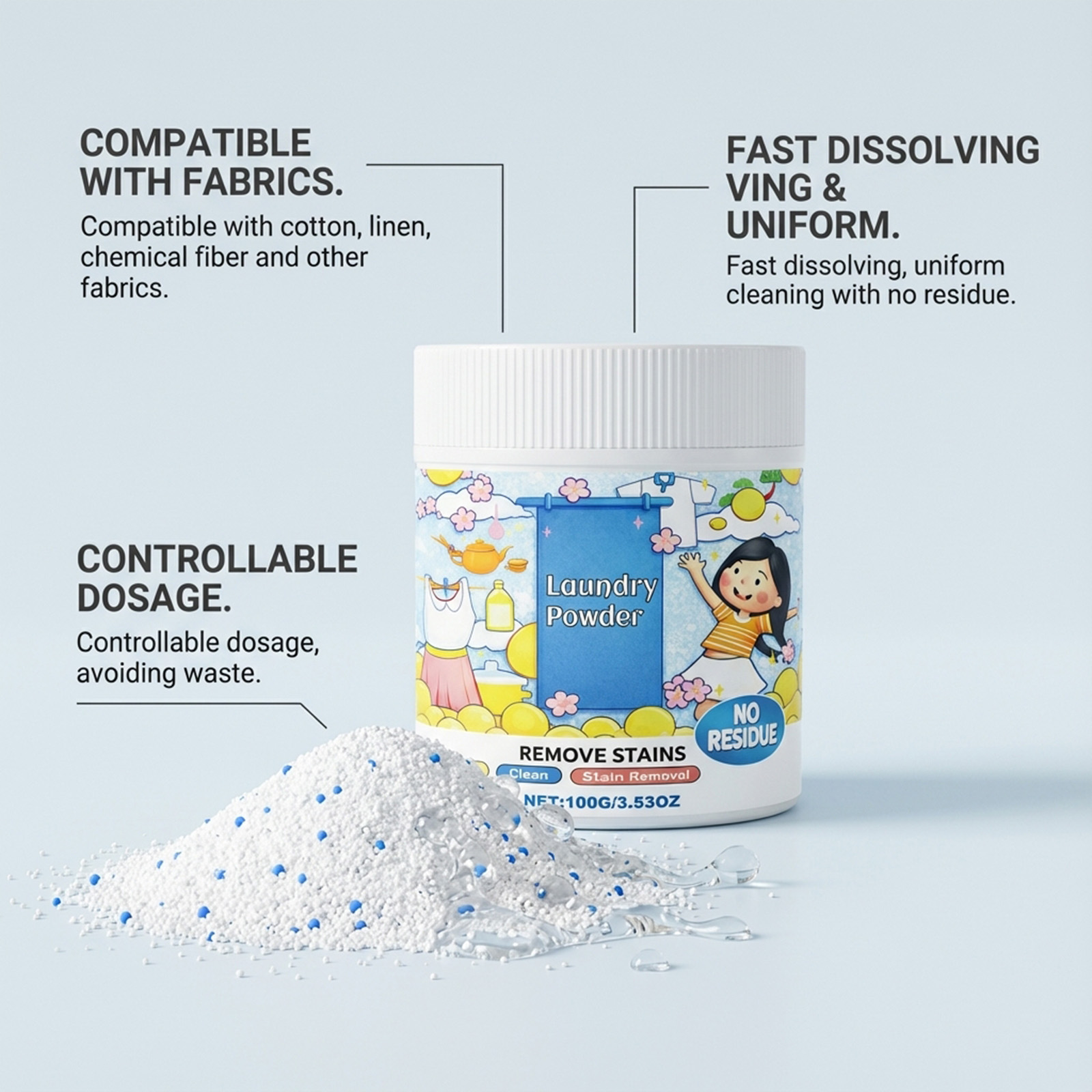 Laundry Cleaning Powder Remove Stains Brighten Soften Fresh Natural Fragrance Daily Household Washing Application