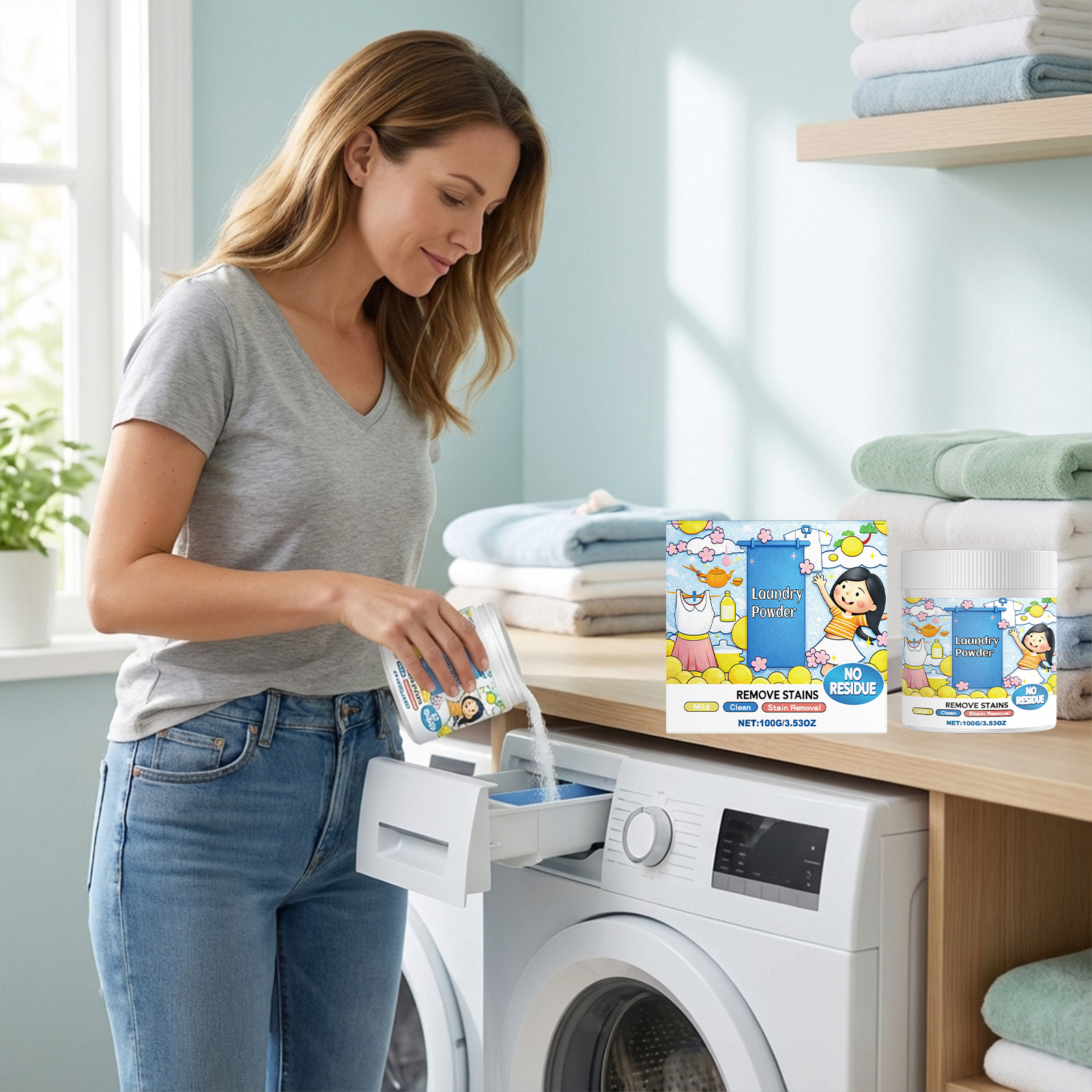 Laundry Cleaning Powder Remove Stains Brighten Soften Fresh Natural Fragrance Daily Household Washing Application