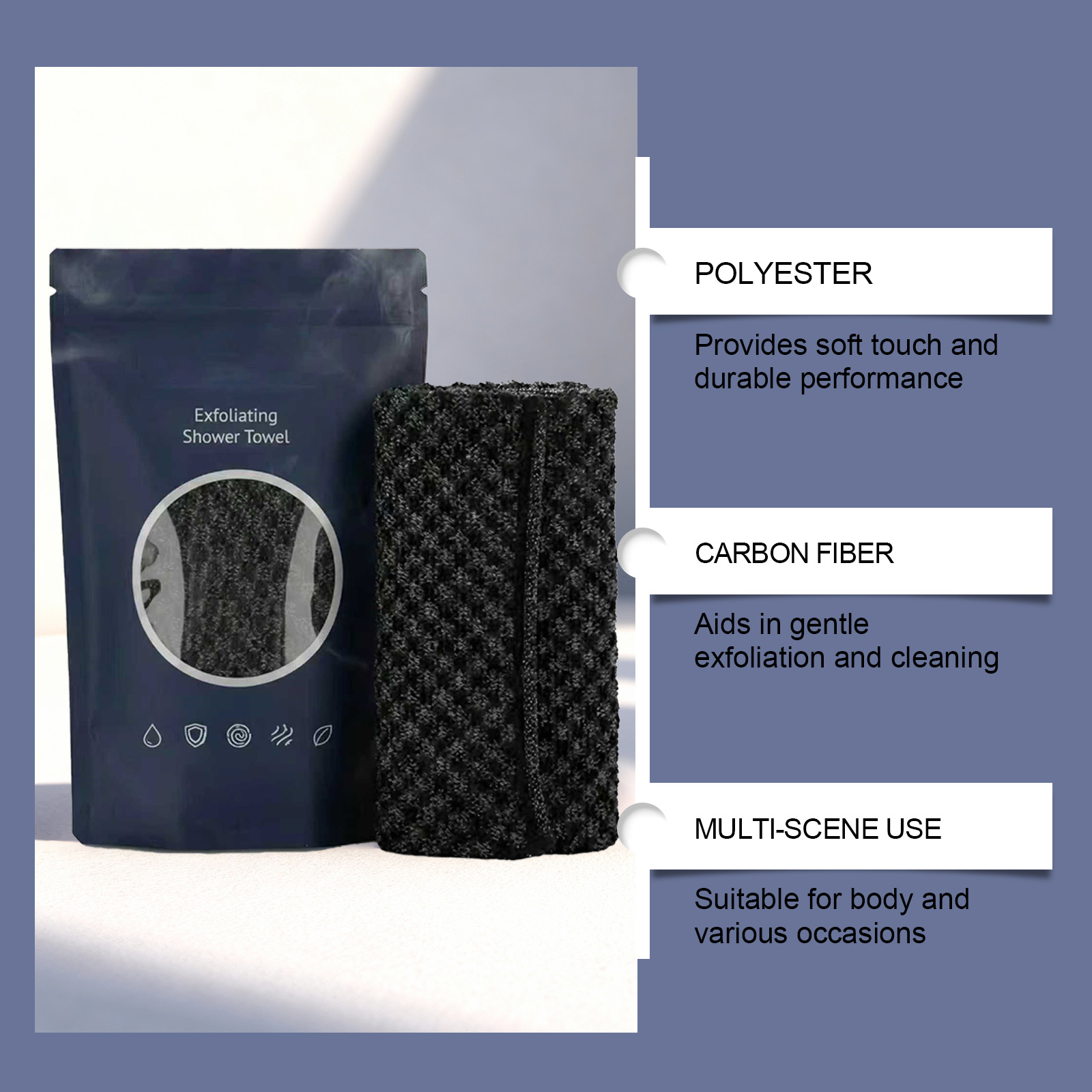 Black Check Body Clean Bath Towel Nylon Deep Clean Soft Household Whole Skin Wash Care