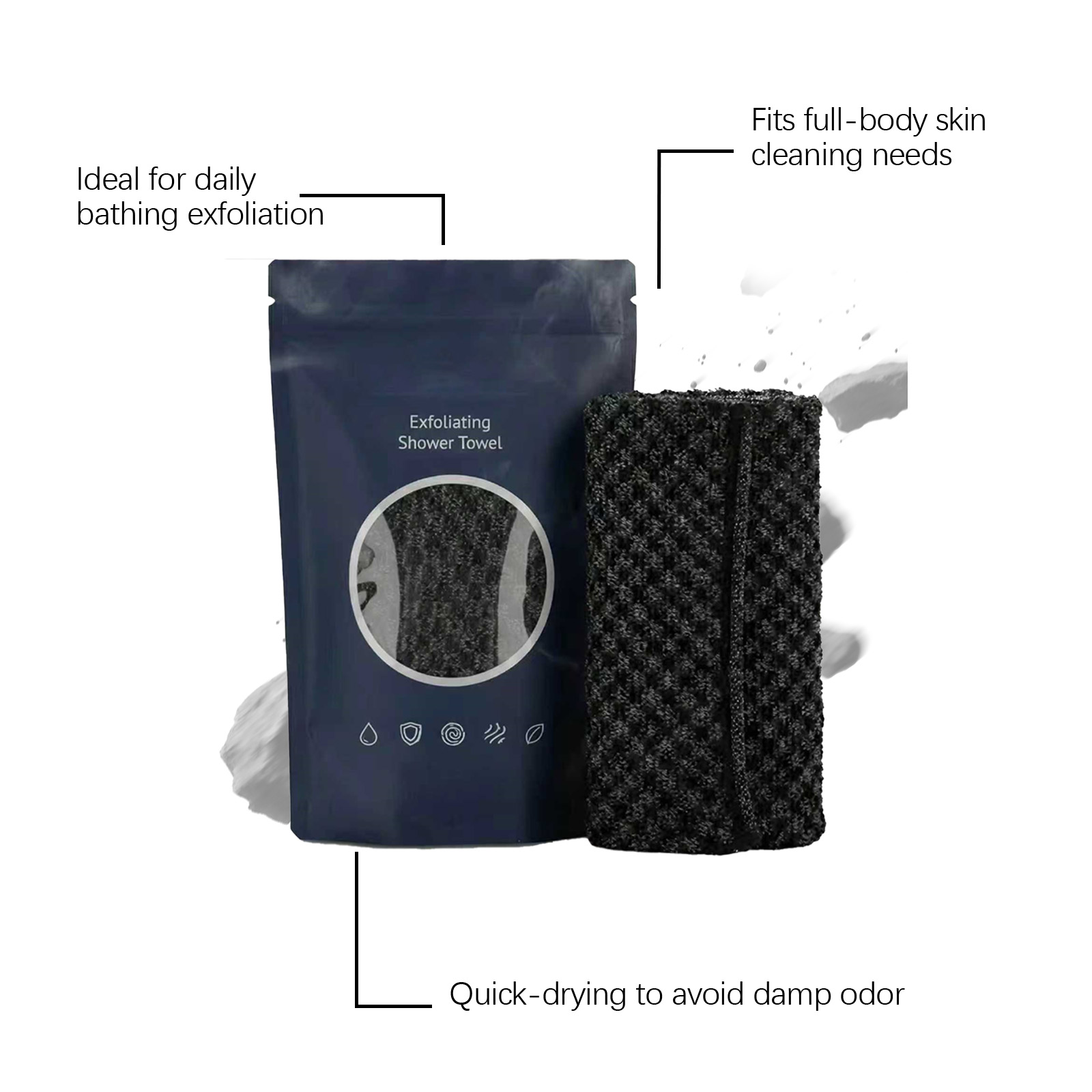 Black Check Body Clean Bath Towel Nylon Deep Clean Soft Household Whole Skin Wash Care