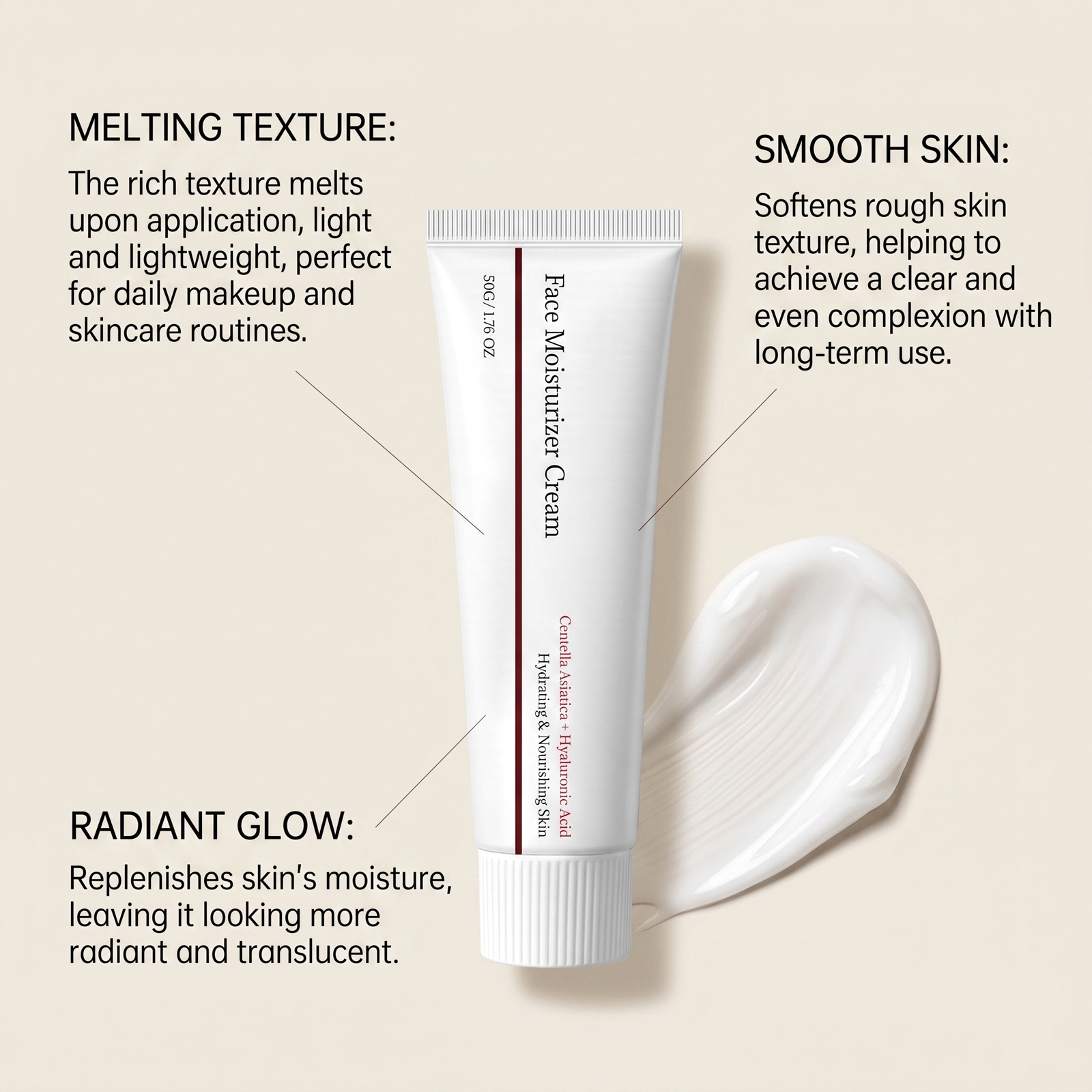 Centella Moisturizing Cream Soft Hydrating Refreshing Skincare Glossy Delicate Smooth Daily Care Facial Skin