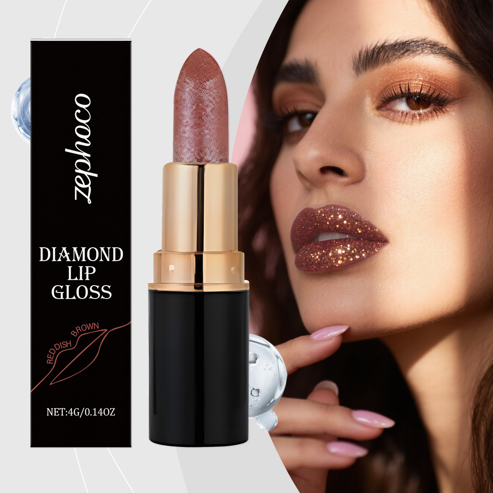 (Lilac Pink) Diamond Lip Gloss Shimmer Lipstick Natural Glossy Smooth Moist Easy Coloring Versatile Lip Makeup