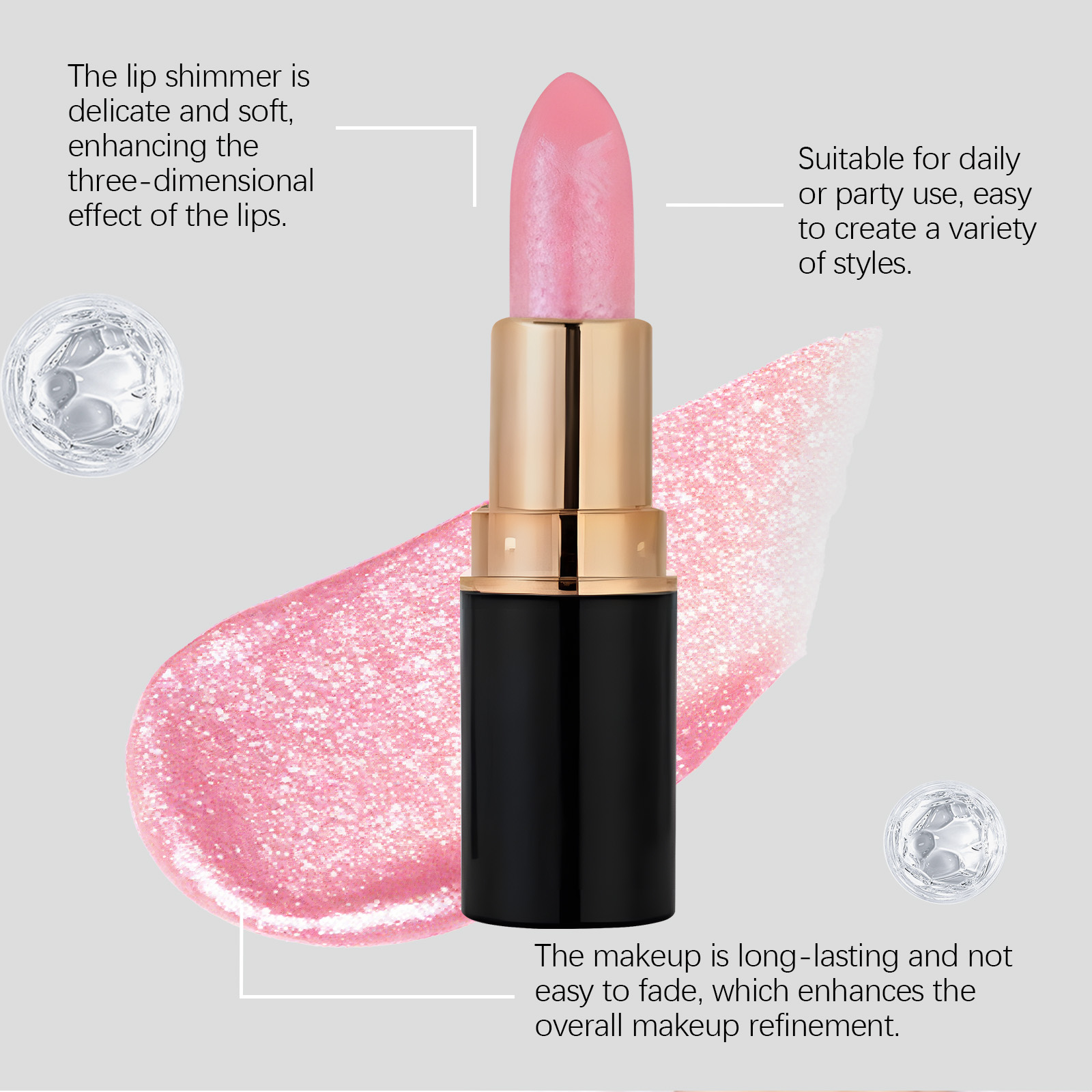 (Lilac Pink) Diamond Lip Gloss Shimmer Lipstick Natural Glossy Smooth Moist Easy Coloring Versatile Lip Makeup