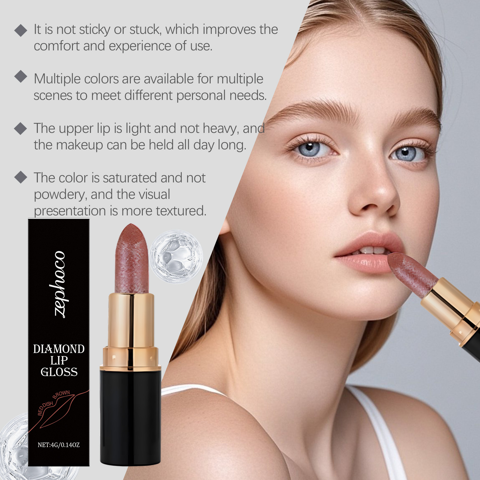 (Lilac Pink) Diamond Lip Gloss Shimmer Lipstick Natural Glossy Smooth Moist Easy Coloring Versatile Lip Makeup