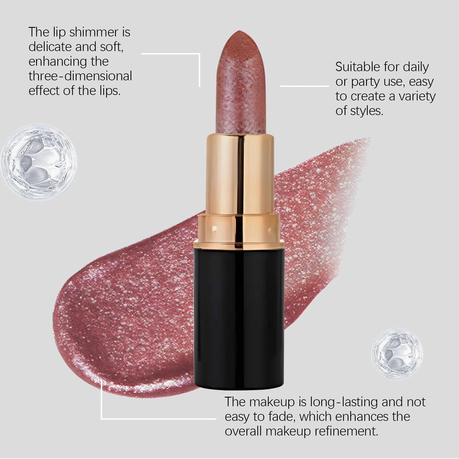 (Lilac Pink) Diamond Lip Gloss Shimmer Lipstick Natural Glossy Smooth Moist Easy Coloring Versatile Lip Makeup