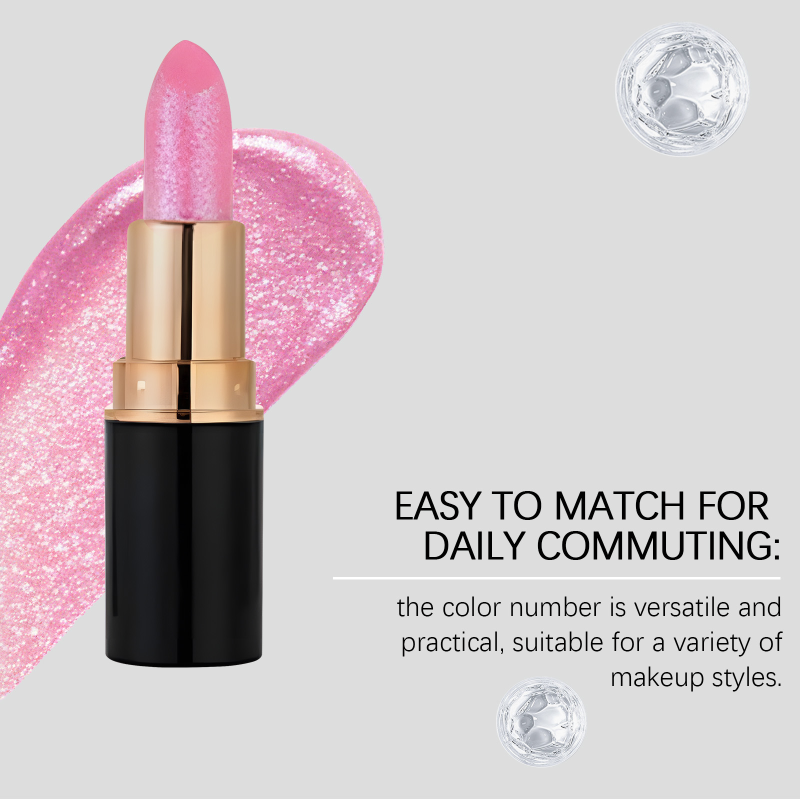 (Lilac Pink) Diamond Lip Gloss Shimmer Lipstick Natural Glossy Smooth Moist Easy Coloring Versatile Lip Makeup
