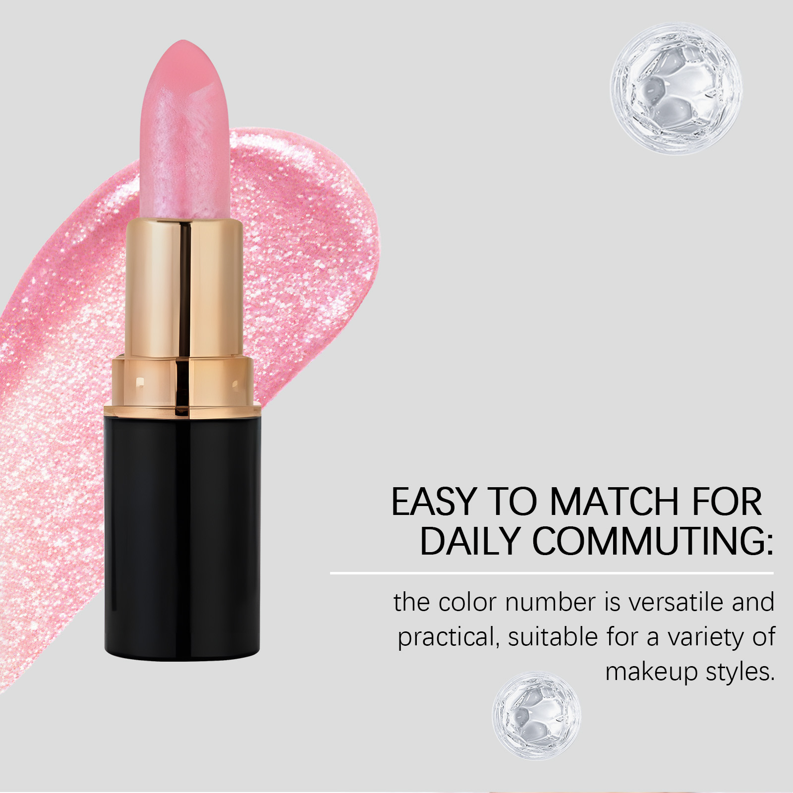 (Lilac Pink) Diamond Lip Gloss Shimmer Lipstick Natural Glossy Smooth Moist Easy Coloring Versatile Lip Makeup