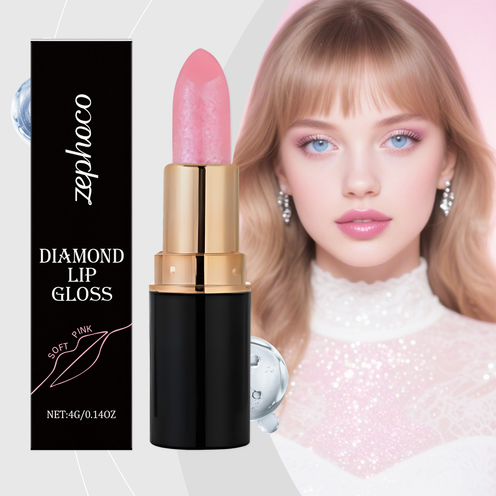 (Lilac Pink) Diamond Lip Gloss Shimmer Lipstick Natural Glossy Smooth Moist Easy Coloring Versatile Lip Makeup