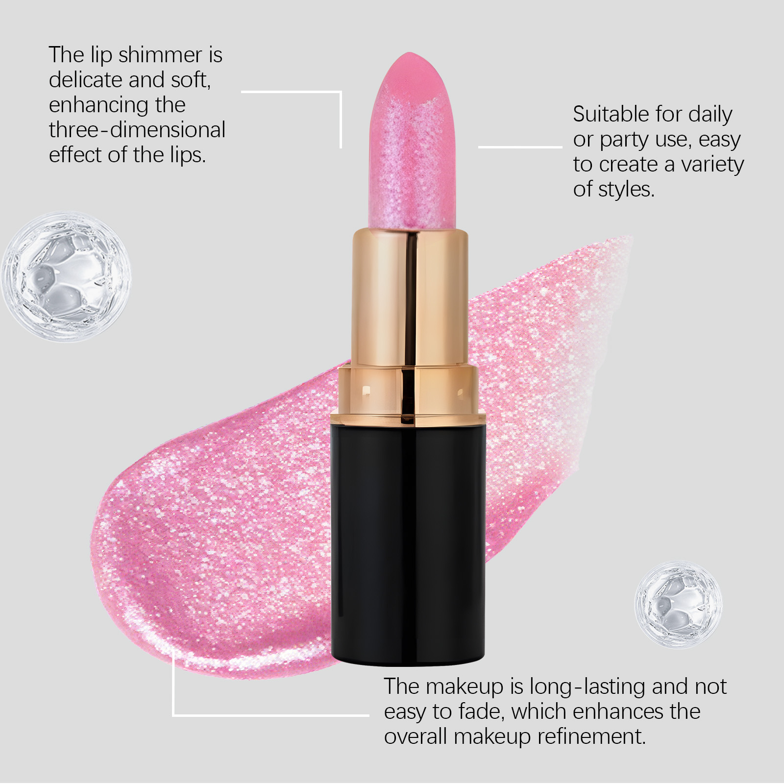 (Lilac Pink) Diamond Lip Gloss Shimmer Lipstick Natural Glossy Smooth Moist Easy Coloring Versatile Lip Makeup