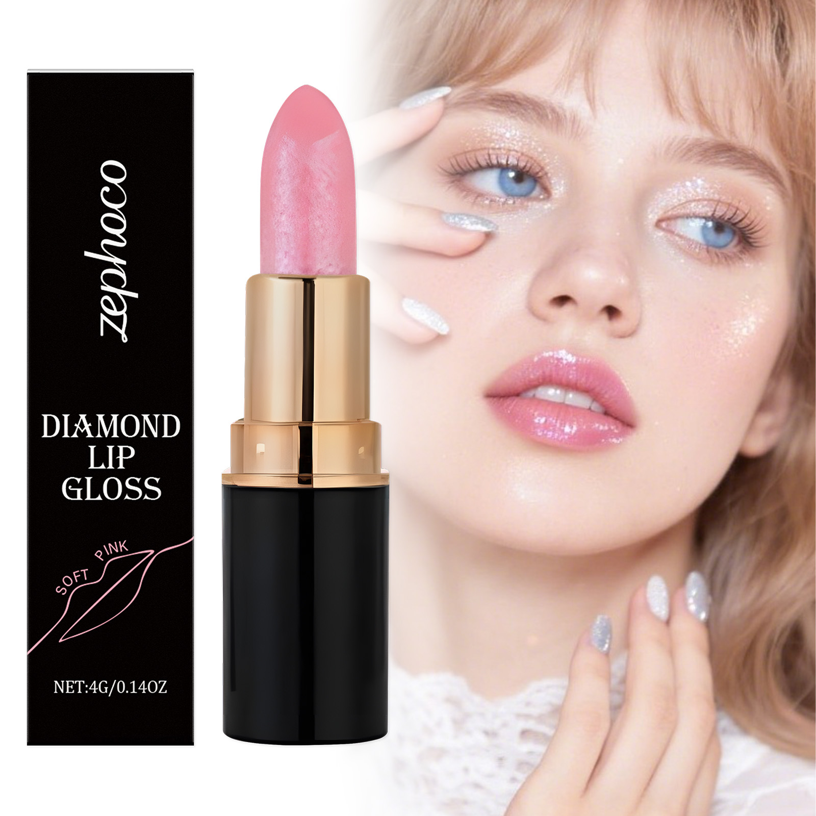 (Lilac Pink) Diamond Lip Gloss Shimmer Lipstick Natural Glossy Smooth Moist Easy Coloring Versatile Lip Makeup