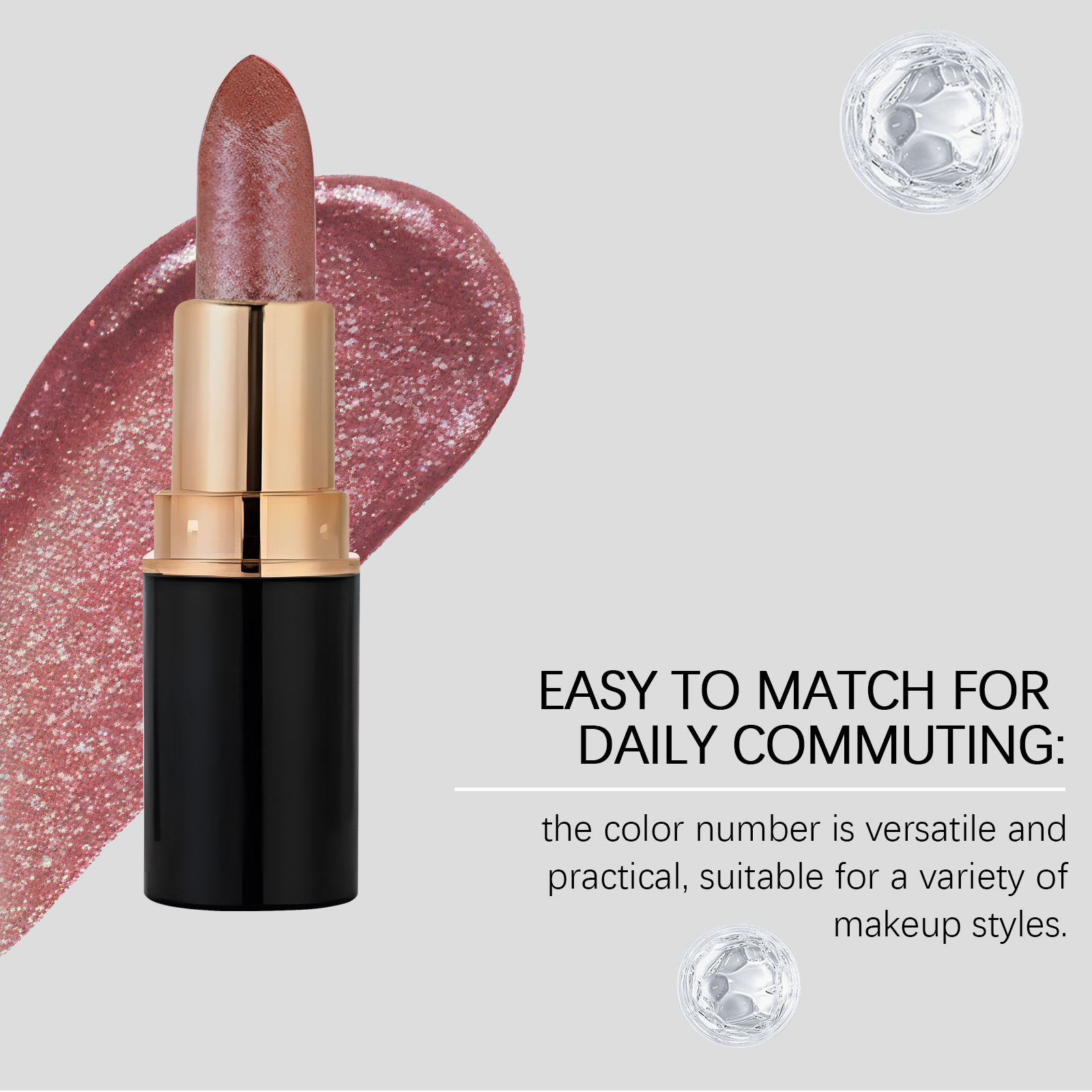 (Lilac Pink) Diamond Lip Gloss Shimmer Lipstick Natural Glossy Smooth Moist Easy Coloring Versatile Lip Makeup