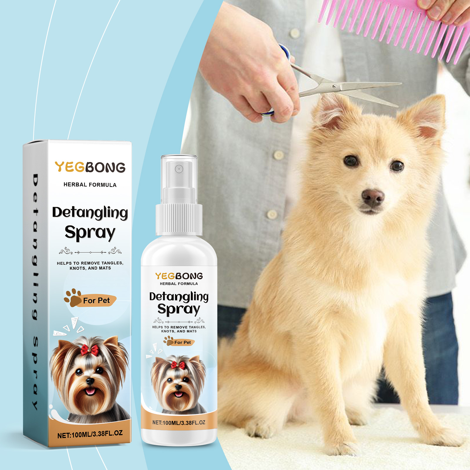 Dog Detangling Spray Pet Anti Knot Clean Smooth Fluffy Hair Care For Canine Coat Grooming