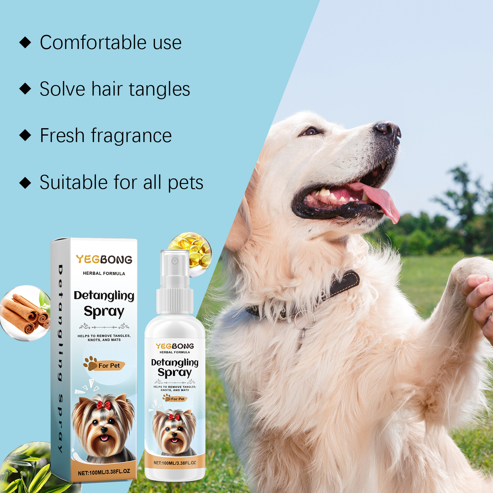 Dog Detangling Spray Pet Anti Knot Clean Smooth Fluffy Hair Care For Canine Coat Grooming
