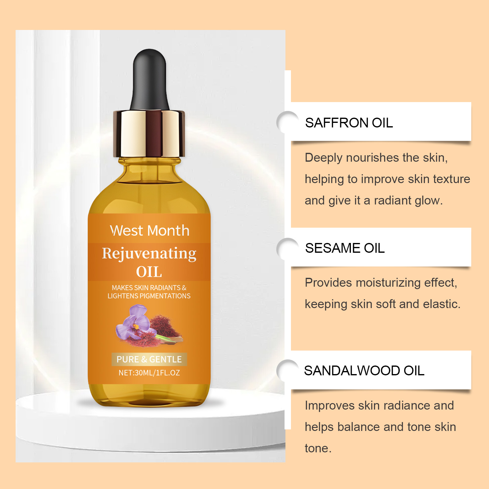 Saffron Rejuvenating Oil Mildly Nourishing Hydrating Moisturizing Plant Facial Skin Care Essential Oil