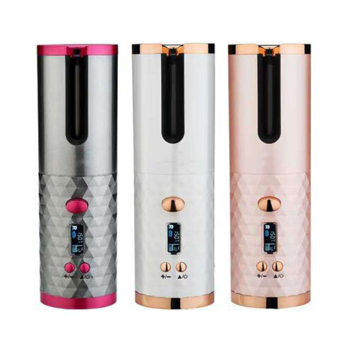 ((Rose-gold Electric Auto Rotating)) Cordless Automatic Hair Curler | Portable Curling T
