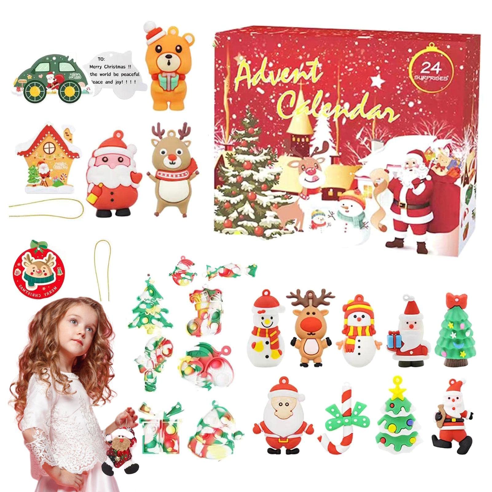 Christmas Advent Calendar 2022 Xmas 24 Days Countdown Calendar DIY 24pcs Hanging Ornaments for Christmas Tree Decoration Home Party Decor Accessories Blind Box Kids Teens Xmas Surprise Gifts