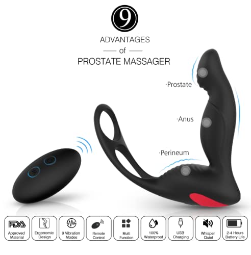 Sex Toys Vibrators Erotic Sexy Gadget Anal Plug Dual Penetration Cock Ring G Spot Vibrator for Prostate Play Couple and Men Women Pleasure Scrotum Edging Teasing Stimulation with Remote Control