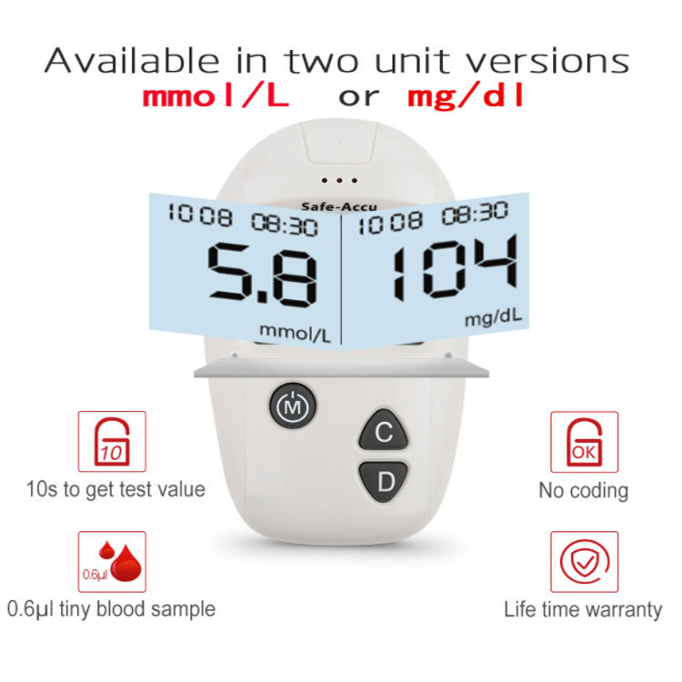 (mg/dL+50X test paper+50X needles) Safe-Accu Blood Sugar Meter Glucometer Kit Test Strips Needles Lancets Medical Diabetes Tester Monitoring System