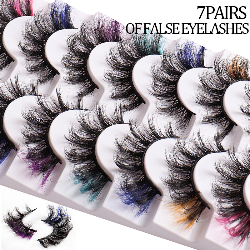 False Eyelashes Colored Fluffy Mink Lashes Curl Fake Eyelashes 8D Dramatic Wispy Lashes Extensions Natural Look Color Mixed 7 Pairs
