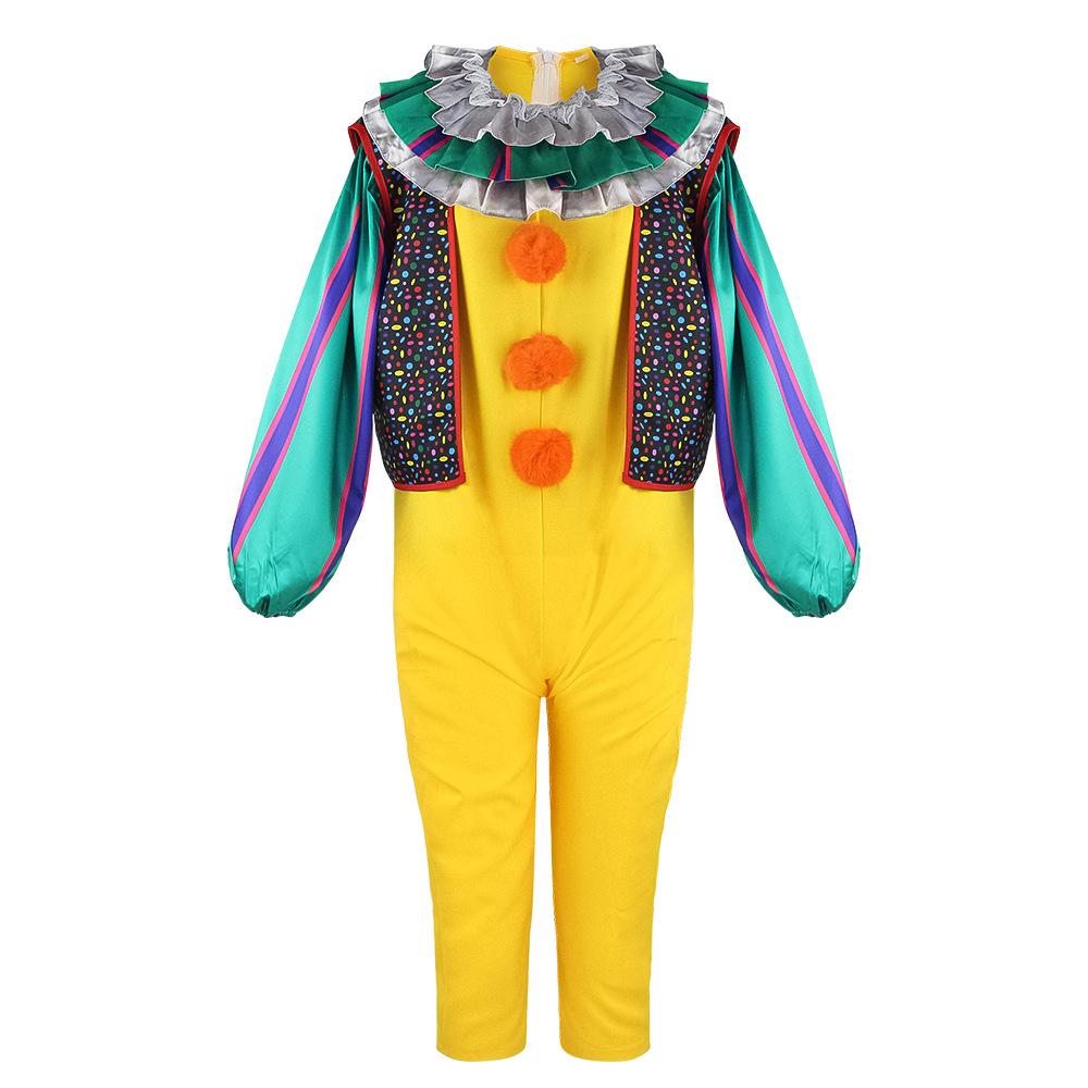 (130cm) Children Classic Horror Clown Costume Halloween Jumpsuit Yellow Female Clown