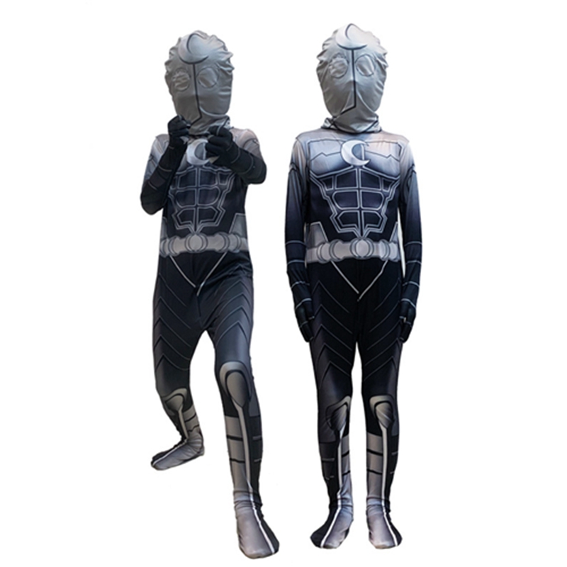 (100~110cm) Moon Knight Cosplay Costume Halloween Jumpsuit Kids Boys Headgear Outfits Carnival Performance Suit