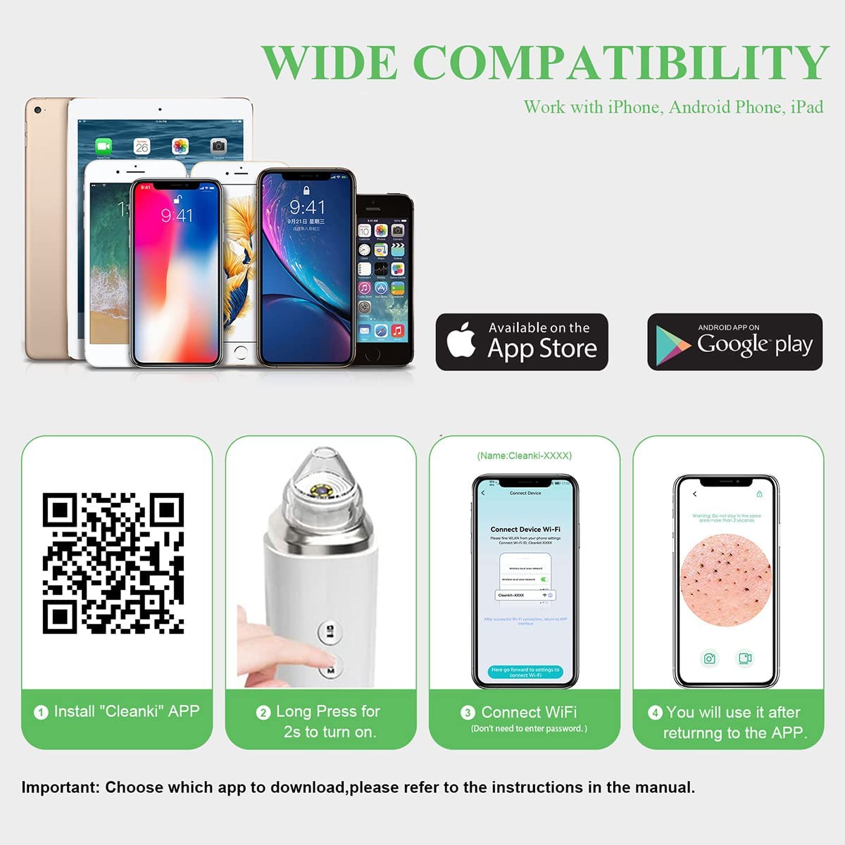 (White) Blackhead Remover Vacuum WIFI Visible Facial Pore Cleanser with HD Camera Pimple Acne Comedone Extractor Rechargeable Electric Black Head Suction Tool