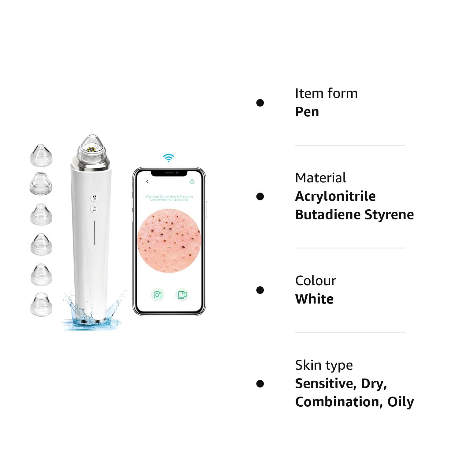 (White) Blackhead Remover Vacuum WIFI Visible Facial Pore Cleanser with HD Camera Pimple Acne Comedone Extractor Rechargeable Electric Black Head Suction Tool