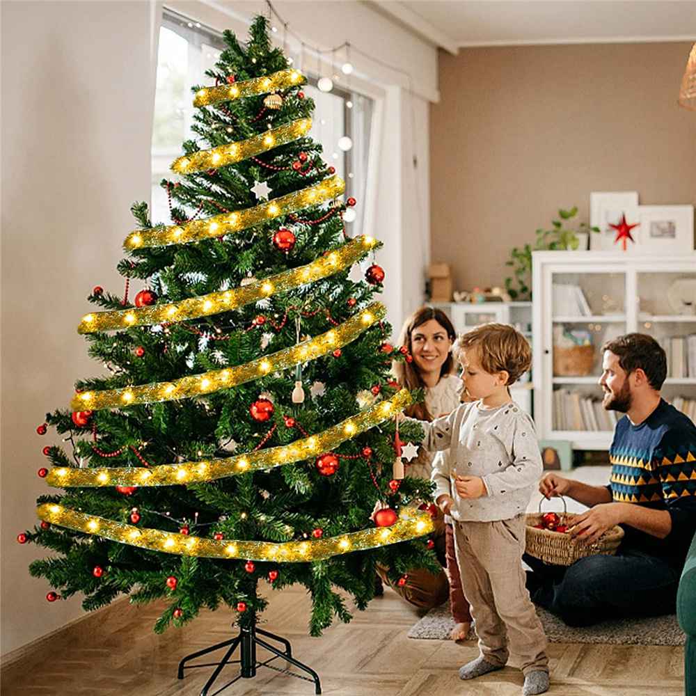 (Gold Ribbon Warm White 10M 100led) Christmas Fairy Lights Indoor Outdoor 33FT 100LED Christmas Decorations Battery Fairy Lights Ribbon String Lights Curtain Lights Christmas Tree Lights for Christmas Decorations Xmas Decor Warm White RGB
