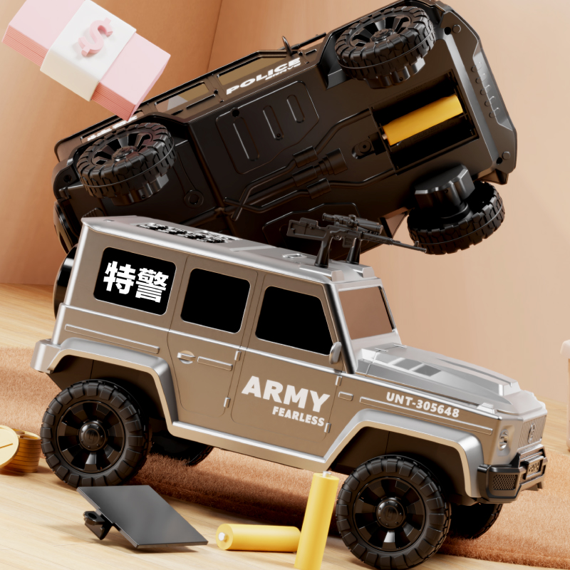 (Black) Face Recognition Police Car Piggy Bank for Kids Electronic Saving Bank Password Cash Pot Safe for Home Saving Pot Child Coin