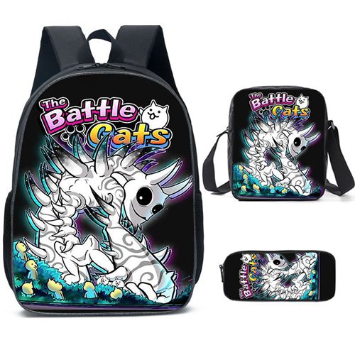 The Battle Cats School Bags Shoulder Bag Pencil Case 3 Pieces Set Cartoon Student Travel Rucksack for Boys Girls