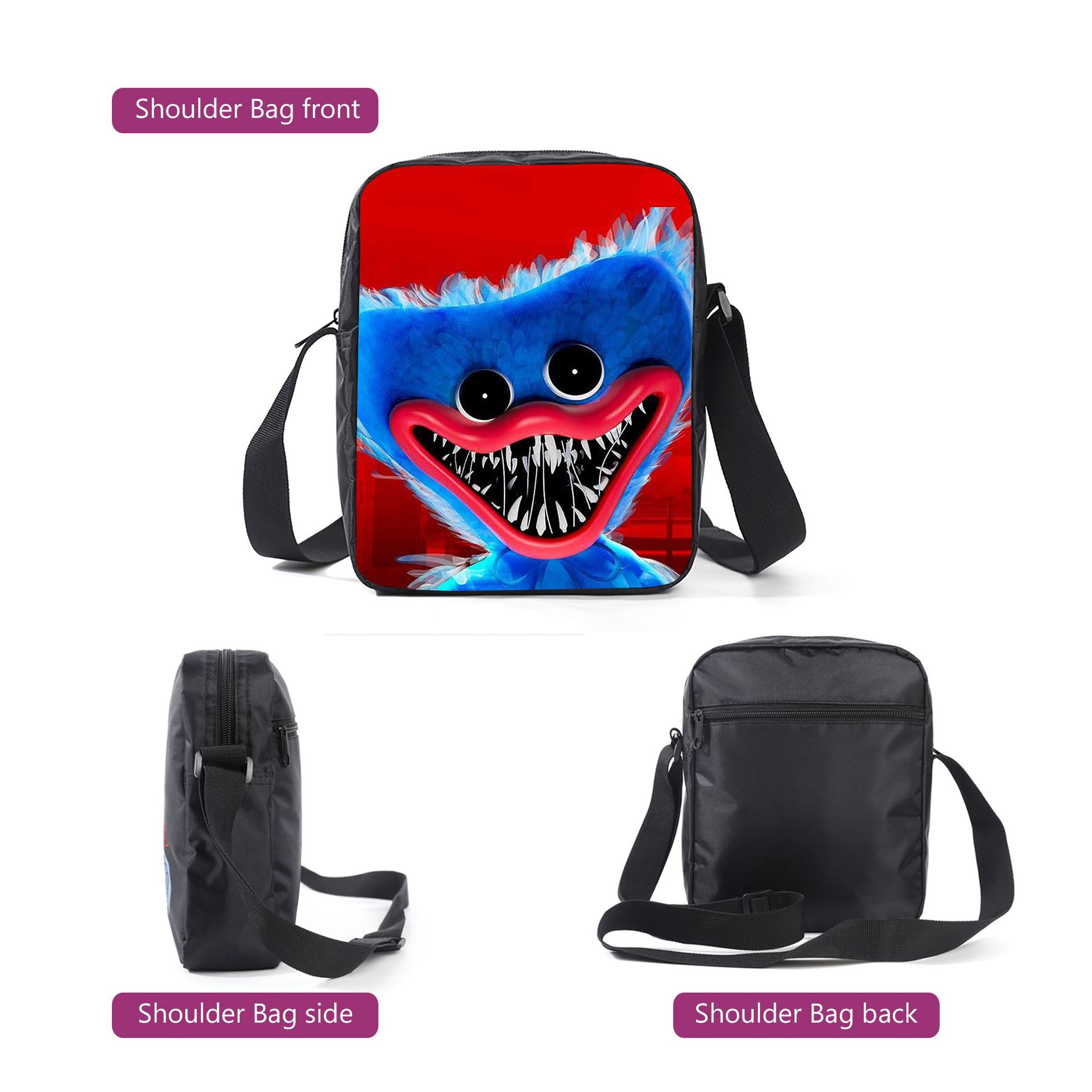 Poppy Backpack 3 Pcs Set Anime Game 3D Printed Sausage Monster Backpacks Messenger Bag Pencil Bag Canvas School Bag
