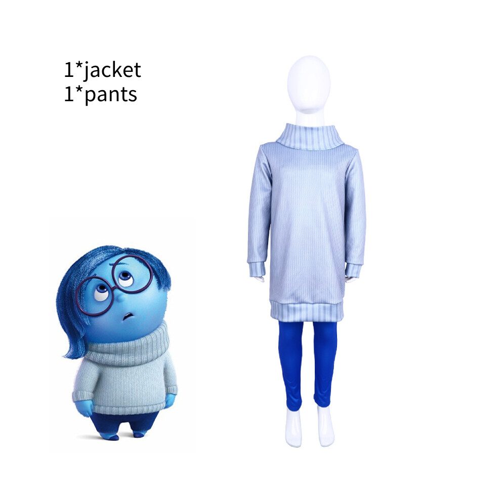 (Size 110) Disney Inside Out 2 Anime Cosplay Costume Sadness Costume Inside Out Halloween Party Outfit Halloween Christmas Party Adults Costume Gift for Kid Fans