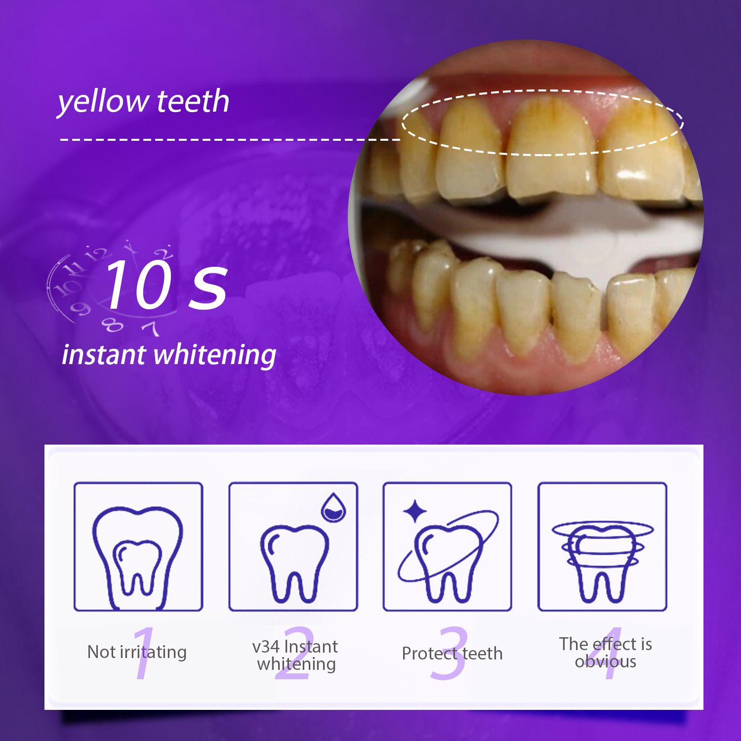 V34 Smile Tooth Whitening Toothpaste Plaque Removal Purple Corrector Tooth Whitening Toothpaste Enamel Care Easily Reduce Yellowing Oral Clean Care