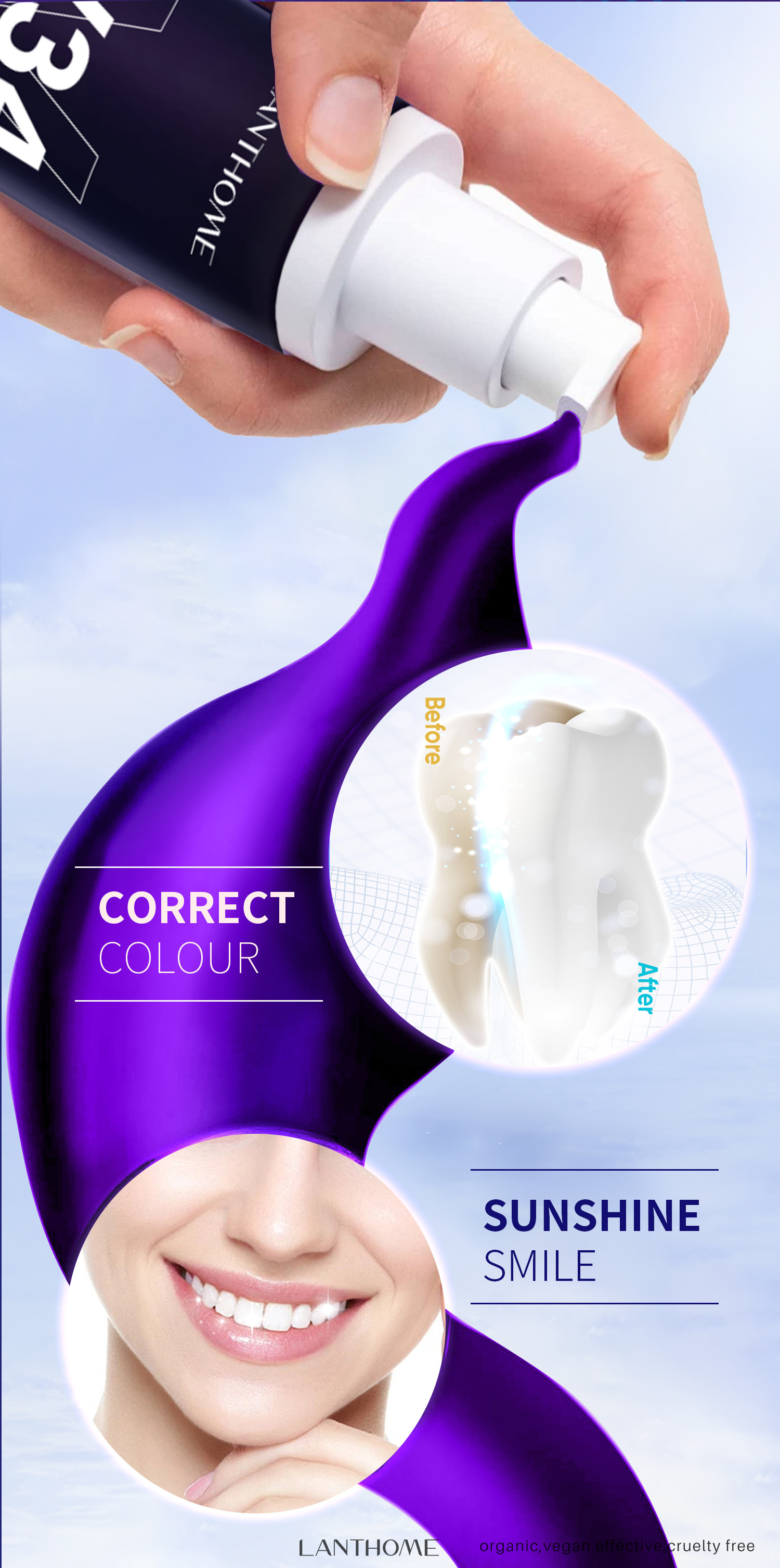 V34 Smile Tooth Whitening Toothpaste Plaque Removal Purple Corrector Tooth Whitening Toothpaste Enamel Care Easily Reduce Yellowing Oral Clean Care