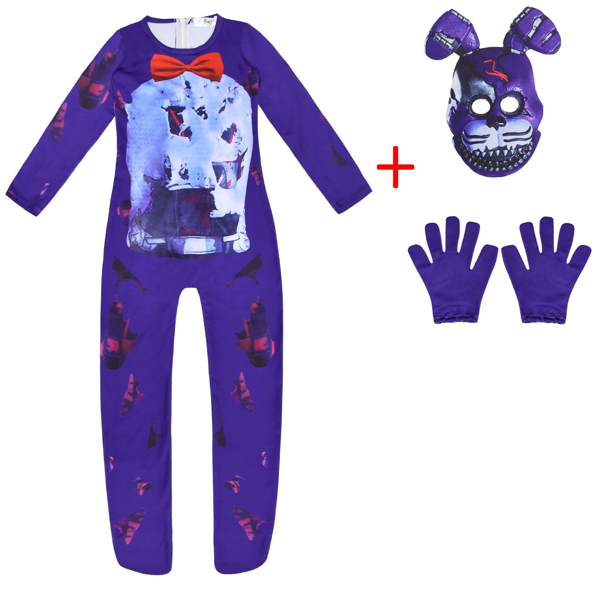 (Size 160) Five Nights Bonnie Costume Fancy Halloween Costume for Kids  Cosplay Costumes Party Mask Fancy Dress Nightmare the Rabbit Anime Halloween Costume