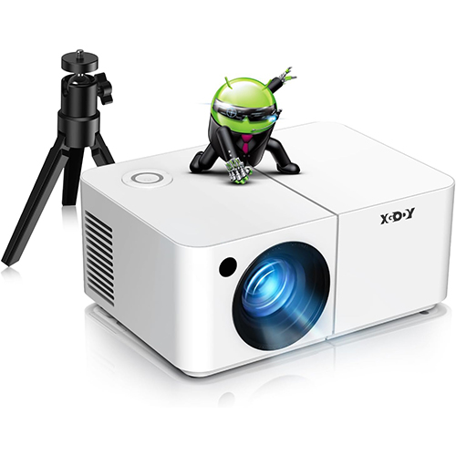 Mini Smart Projector Android 12 Portable HD Projector 14000 Lumen 1080P Supported with WiFi and Bluetooth Electric Focus Keystone Built-in Netflix YouTube APPs Tripod Included