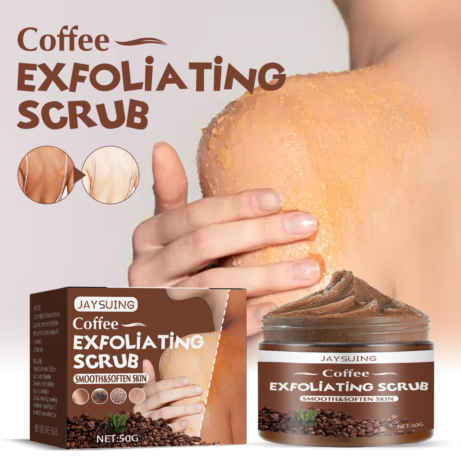 Jaysuing Coffee Scrub Smooth Exfoliating Anti Acne Soften Cutin Brightening Deep Cleaning Moisturizing Whitening Body Scrub