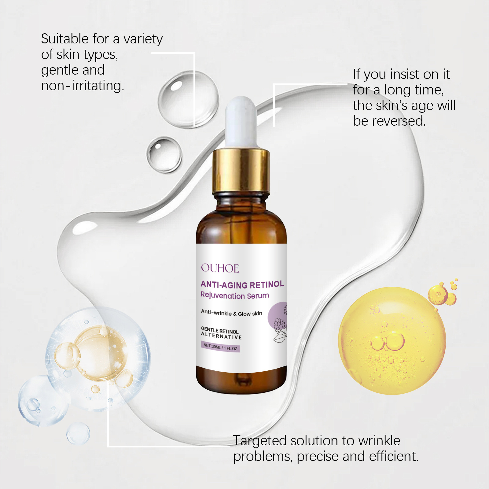 OUHOE Retinol Facial Essence Hydrating Moisturizing Glowing Reduces Acne Face Serum Anti Aging Rejuvenation Skin Care Essence 30ml