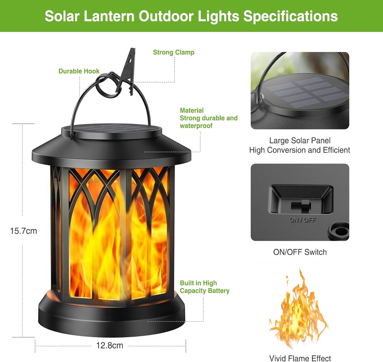 2 Pack Solar Lights Outdoor Garden  Hanging Solar Lanterns with Realistic Flickering Flame LED