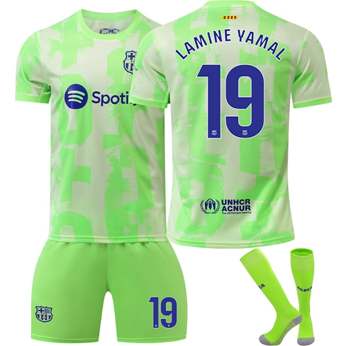 24/25 Barcelona Third jersey Away #19 Lamine Yamal Football Jersey Set with Socks