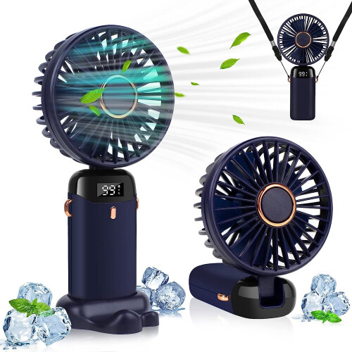 Portable Handheld Fan with Digital Display (Blue)
