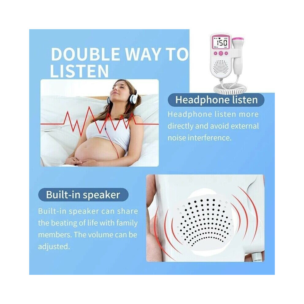 Fetal Doppler Detector Baby Heart Beat Rate Probe Prenatal Monitor Ultrasonic P3
