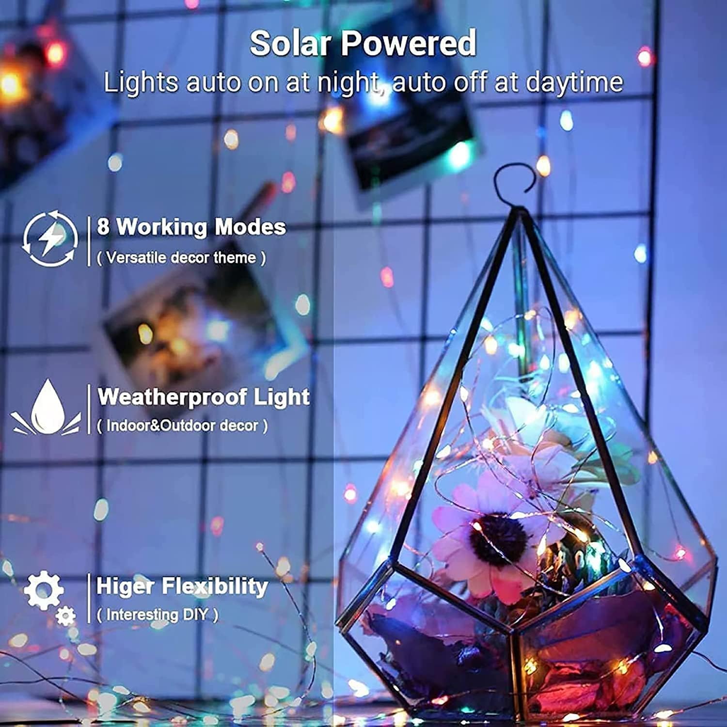 (White) Solar Fairy Lights Outdoor 2 Pack Total 240 LED/80FT Garden Lights Solar Powered Waterproof 8 Modes Copper Wire Decorative Solar String Lights for Trees Garden 