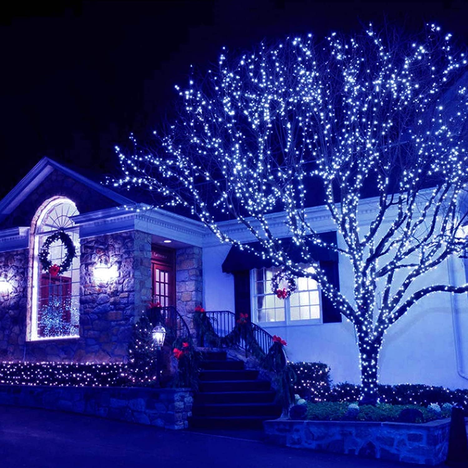 (White) Solar Fairy Lights Outdoor 2 Pack Total 240 LED/80FT Garden Lights Solar Powered Waterproof 8 Modes Copper Wire Decorative Solar String Lights for Trees Garden 