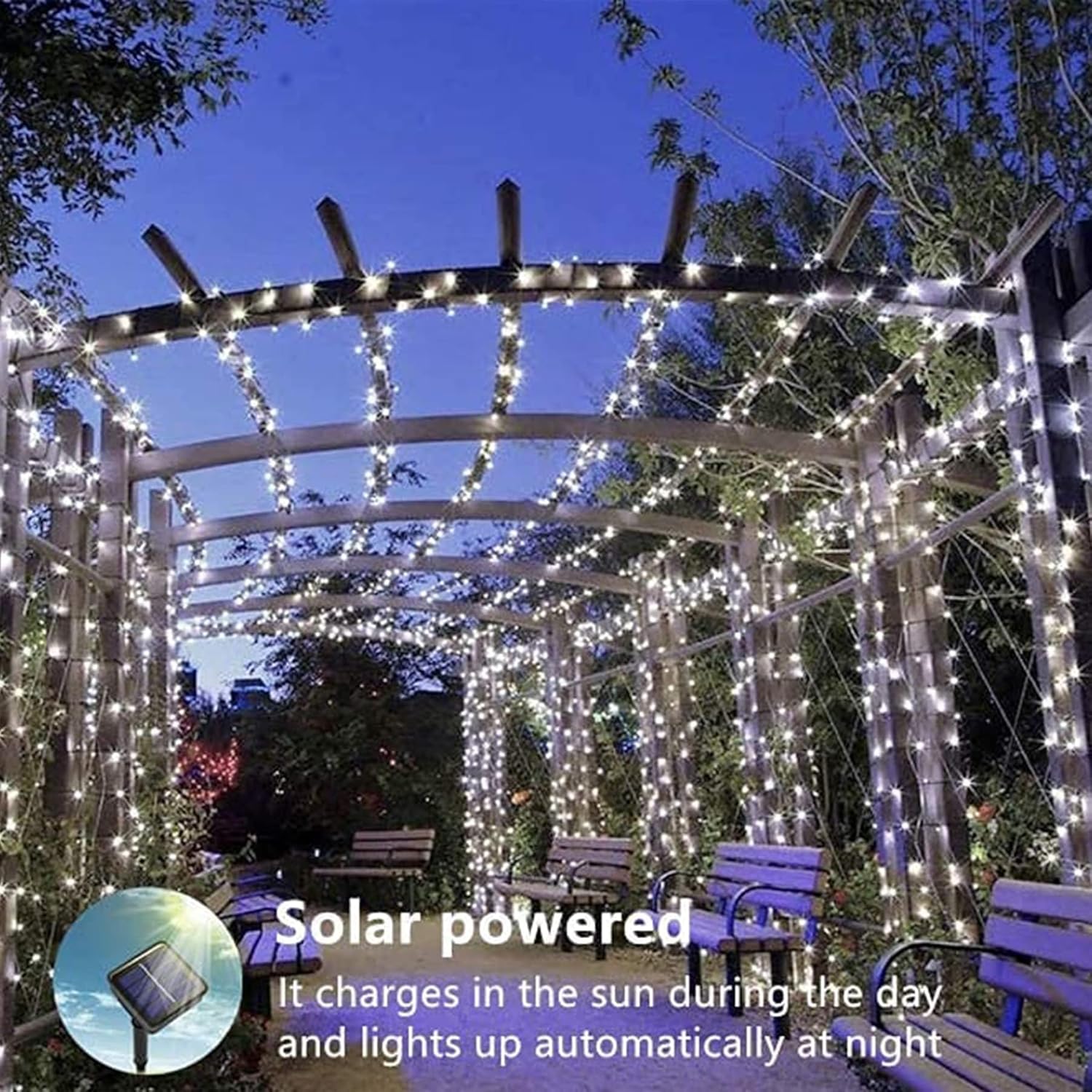 (White) Solar Fairy Lights Outdoor 2 Pack Total 240 LED/80FT Garden Lights Solar Powered Waterproof 8 Modes Copper Wire Decorative Solar String Lights for Trees Garden 