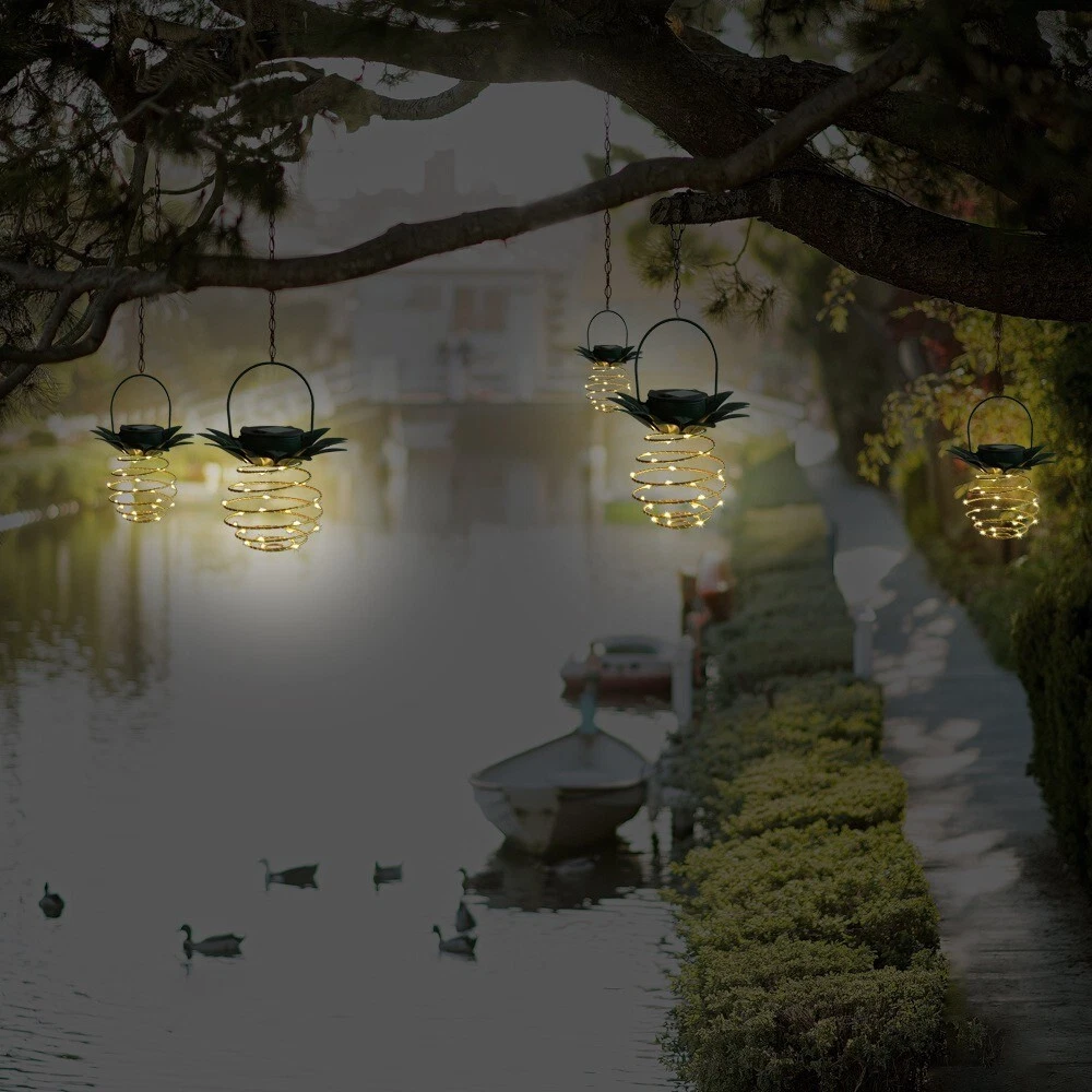 (2 PCS) Solar Lights 30 LED Solar Garden Lights for Outside Waterproof Copper Pineapple