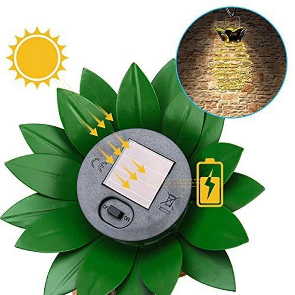 (2 PCS) Solar Lights 30 LED Solar Garden Lights for Outside Waterproof Copper Pineapple
