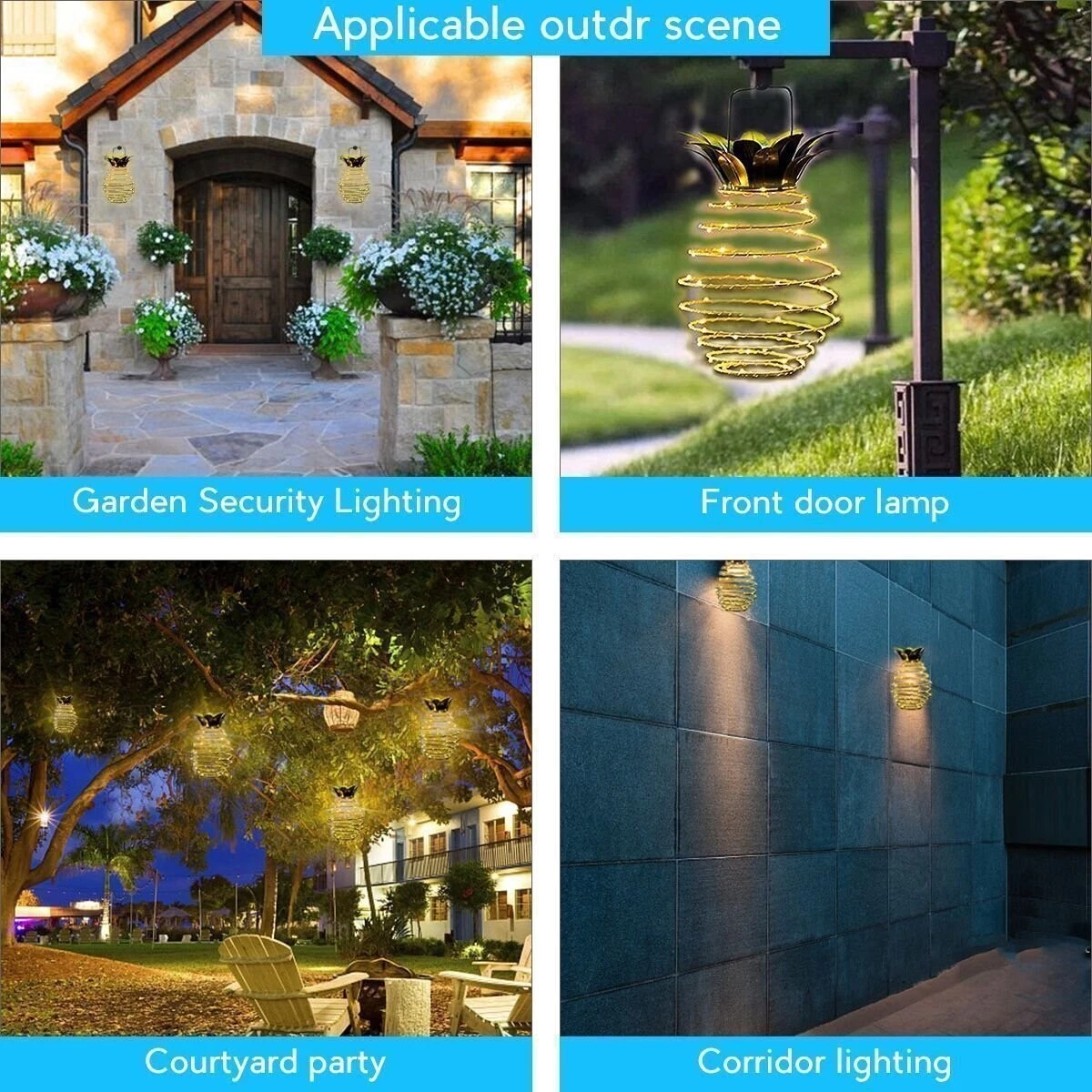 (2 PCS) Solar Lights 30 LED Solar Garden Lights for Outside Waterproof Copper Pineapple